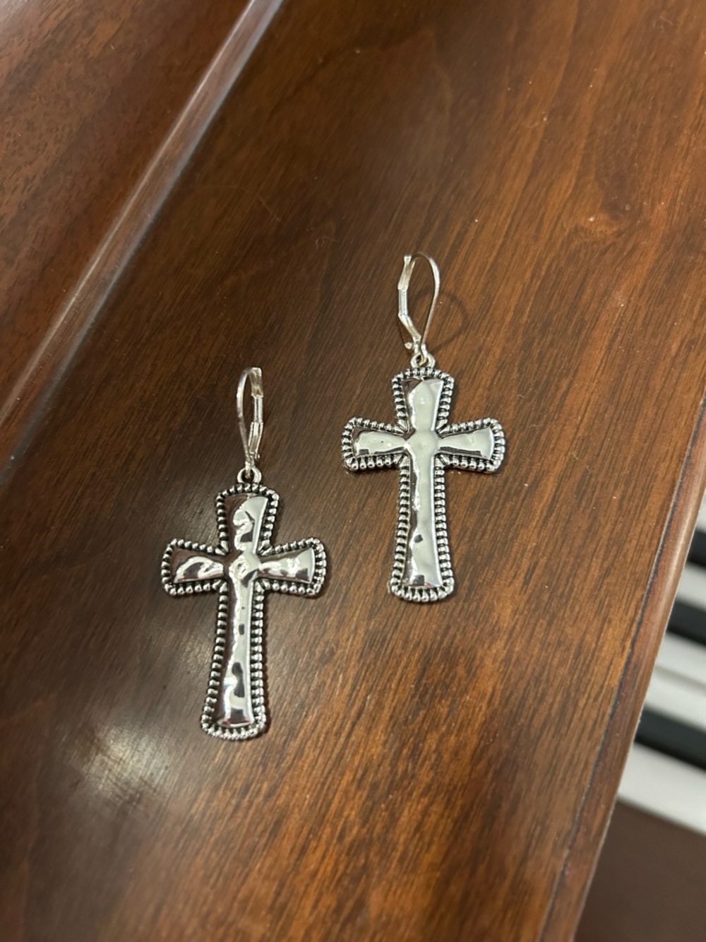 Silver Cross Drop Earrings